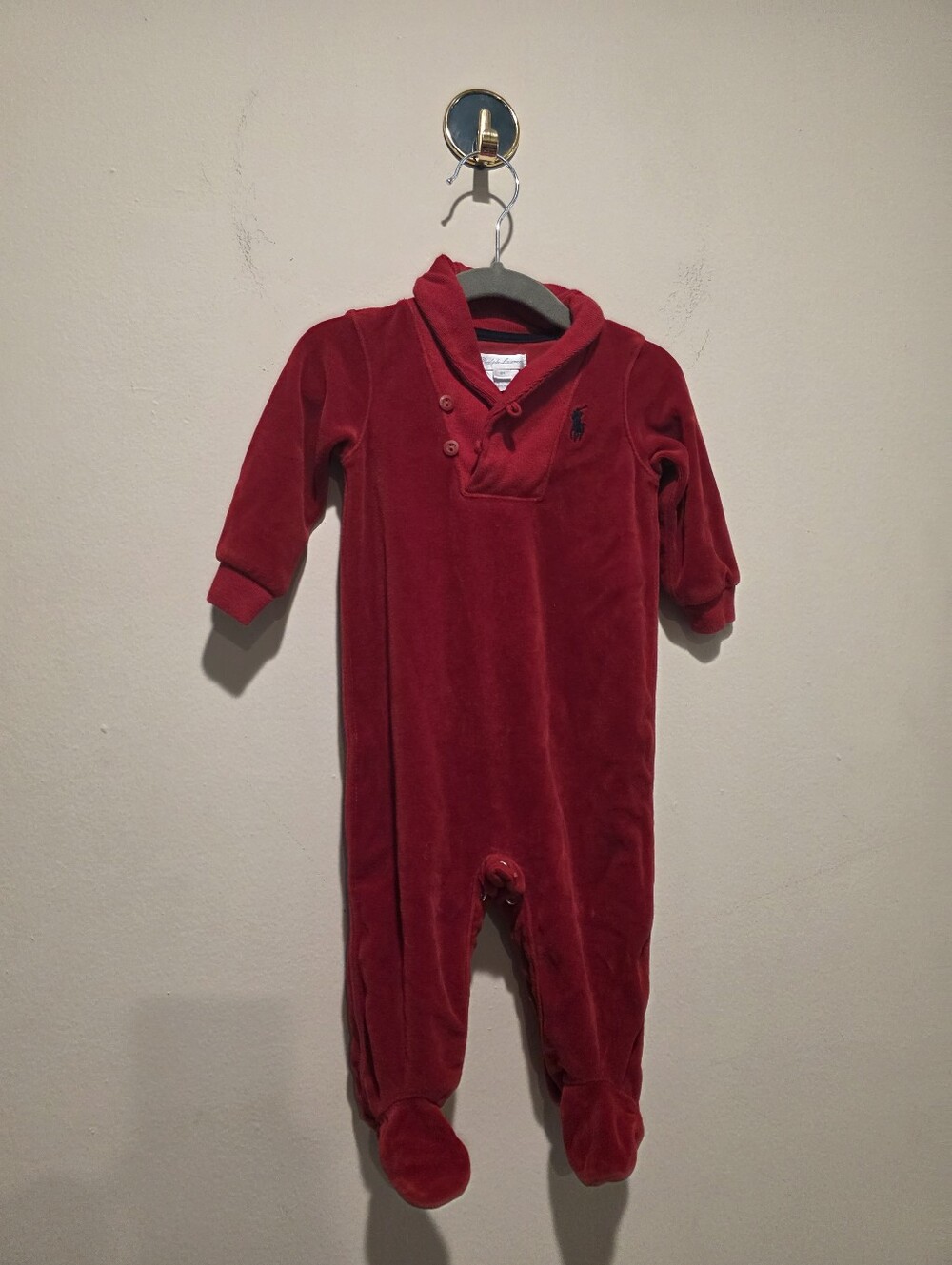 Ralph Lauren Red Velvet Footed Baby One-Piece
